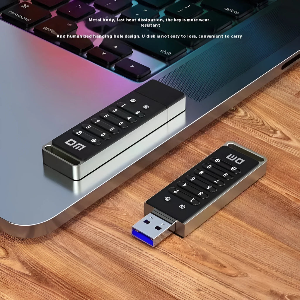 Metal-shell encrypted USB flash drive with fingerprint security and password protection features