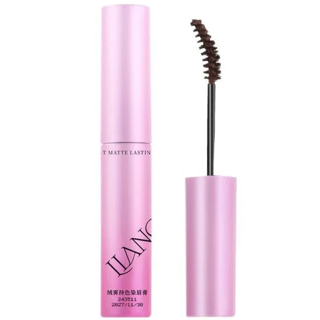 Eyebrow cream container showing velvet formula in four neutral shades for natural brow definition