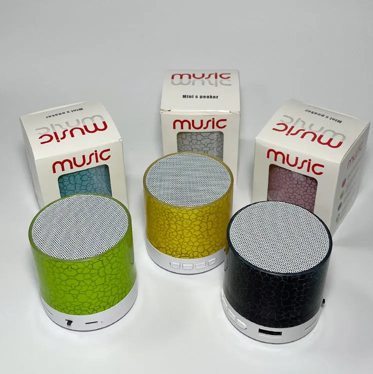 A9 Mini Cracked Bluetooth speaker in white with cracked-effect finish and LED lights