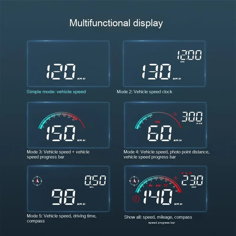 Black universal car head-up display projector with GPS and compass functions