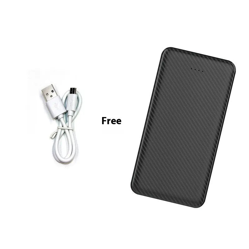 20000 mAh plastic-shell power bank with multi-U port output, black colour, 139x70x15mm