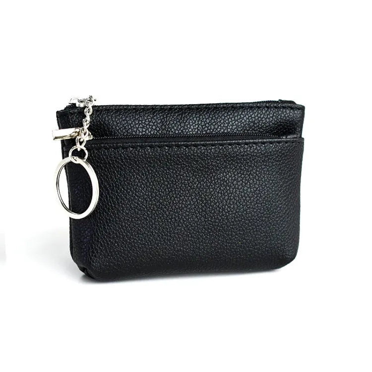 Women's Korean-style soft PU leather key wallet, lychee grain texture, short length, ID card slot, solid colour, beige