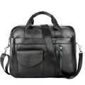 Men's brown cowhide leather cross-body briefcase with zipper front pocket on a neutral background