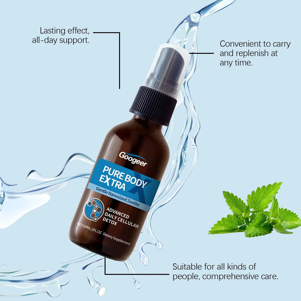Googeer body care oral spray bottle with 60ml net content for targeted treatment application