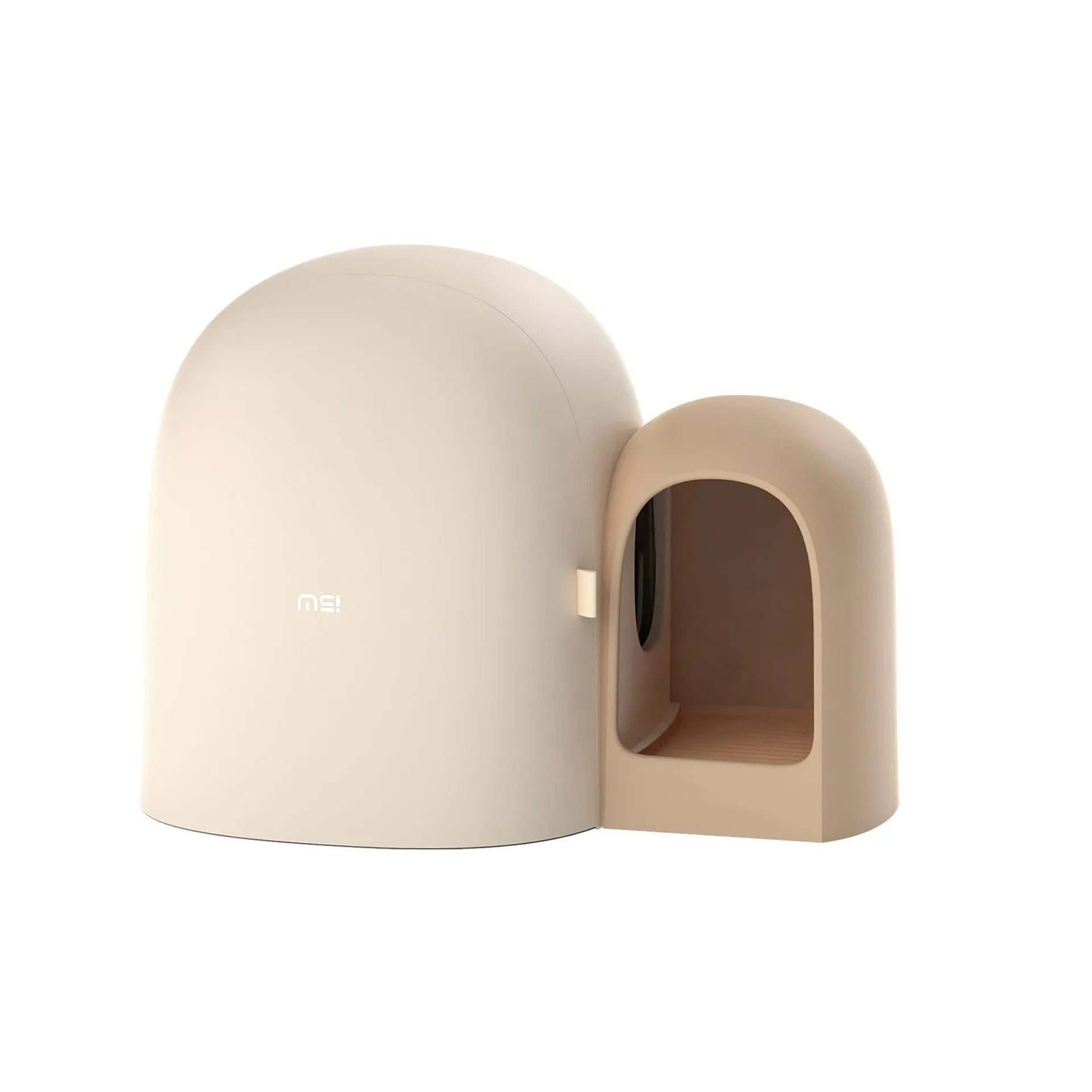 A fully enclosed, oversized cat litter box with a top-entry lid, shown in aurora white, moss green, and milk tea colour options.
