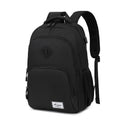 Grey lightweight backpack with USB charging port and trolley strap, showing dimensions 32cm x 15cm x 46cm.