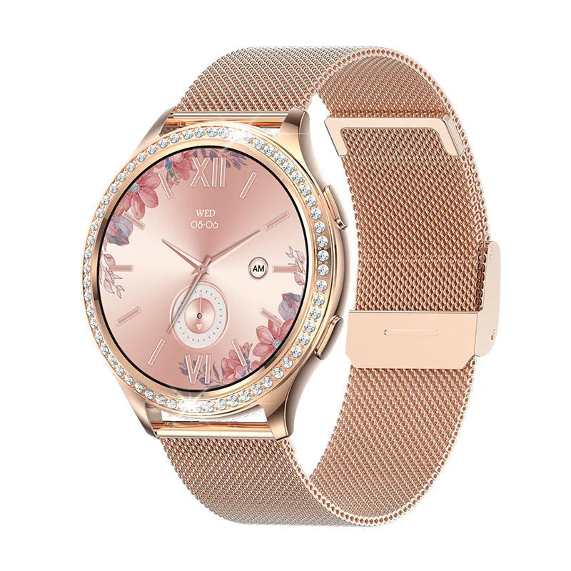 AK53 Bluetooth calling smart watch with metal body and TPU strap, showing heart rate monitoring on 1.32 inch IPS colour touch screen