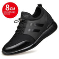 Men's black casual shoe with chunky rubber sole and round toe, shown in leather, mesh, and Lycra upper options.