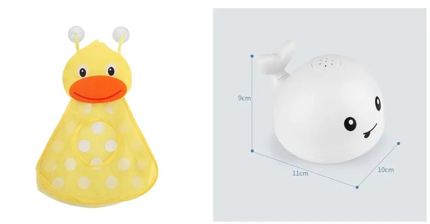 Automatic water spray whale bath toy with LED lights for baby sensory play
