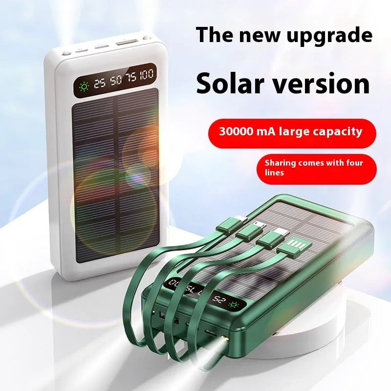 Solar power bank with cable showing black, white and green colour options
