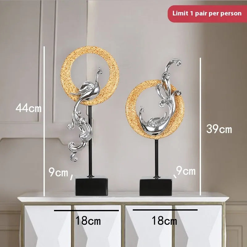European-style plastic resin phoenix ornament in rose gold, silver, or red colour.