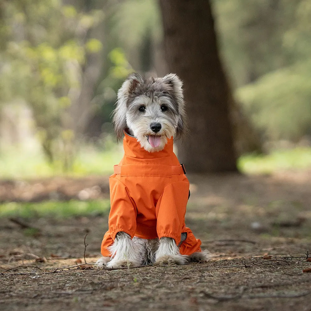Fashion dog one-piece raincoat in waterproof polyester, available in multiple colours and sizes S to 3XL