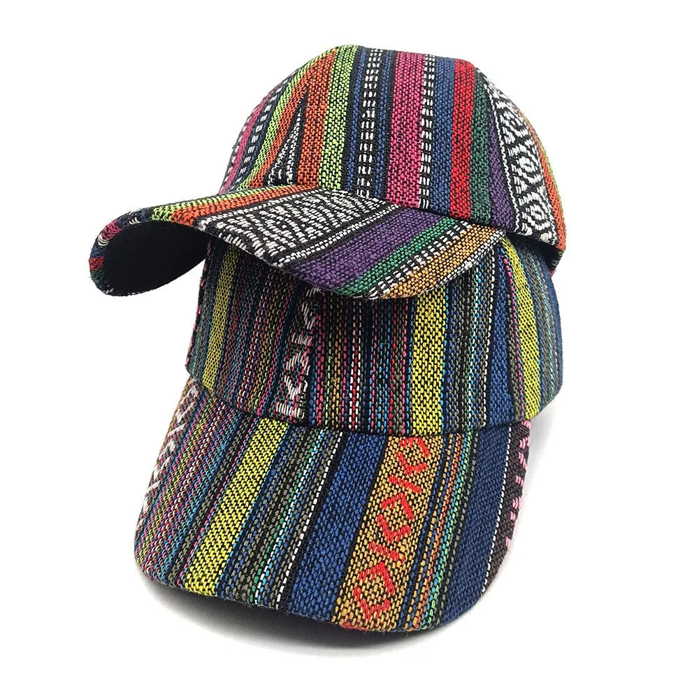 A woman's bohemian-style baseball cap with a dome crown, shown in one of eight available colours.