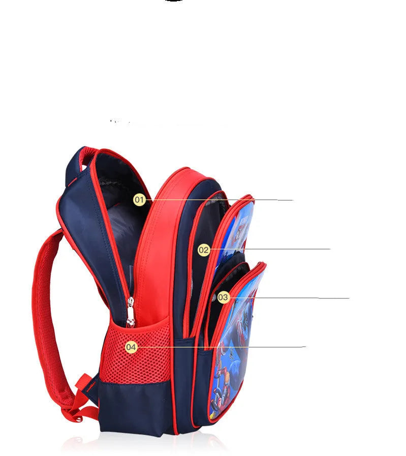 Blue children's nylon backpack with anime cartoon print and a matching pencil case.