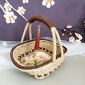 Hand-woven hemp rope basket with straw base in rustic coffee brown colour