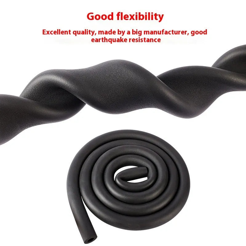 Self-adhesive rubber and plastic pipe insulation tubing in various thicknesses and diameters.