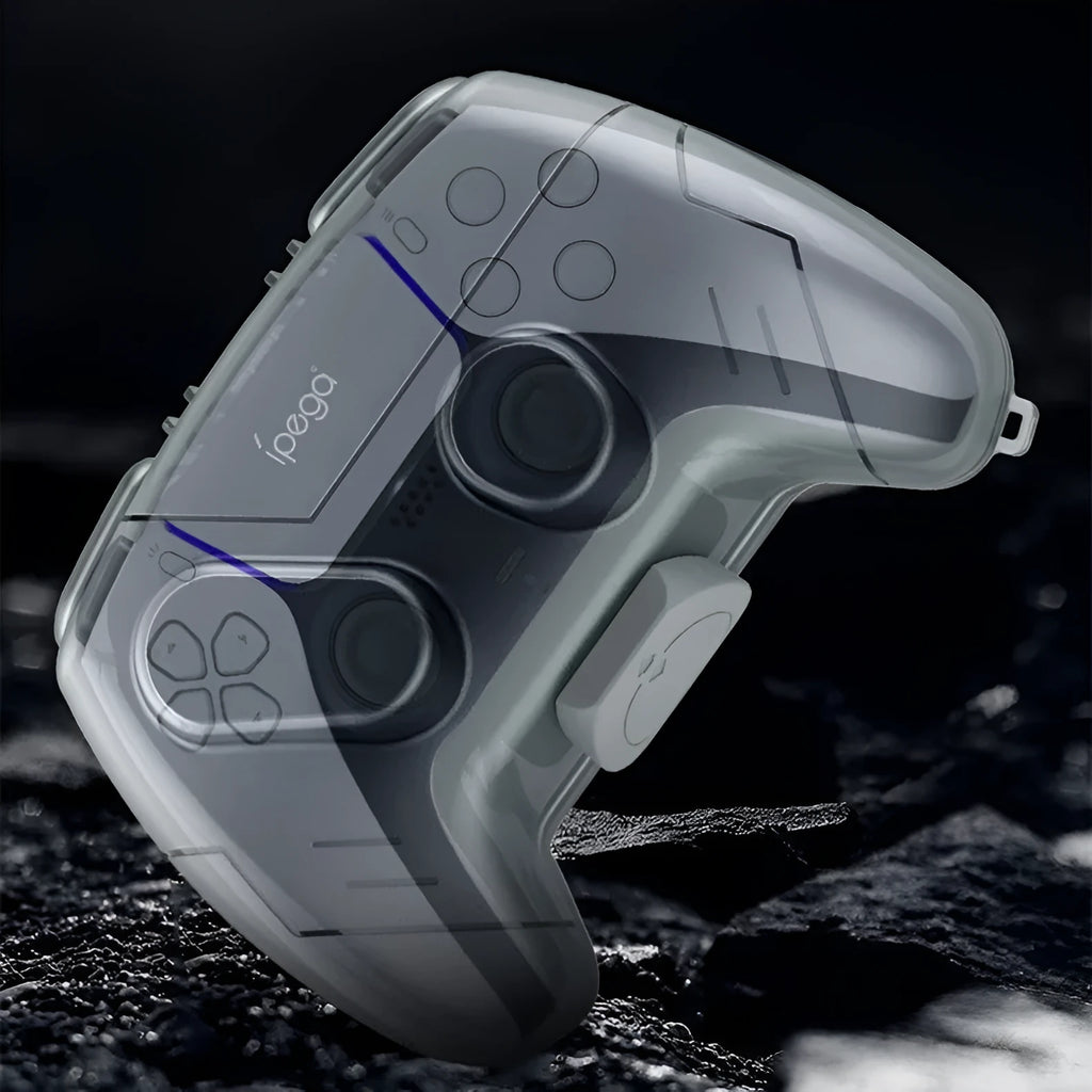 Grey transparent plastic hard storage case for game controllers.