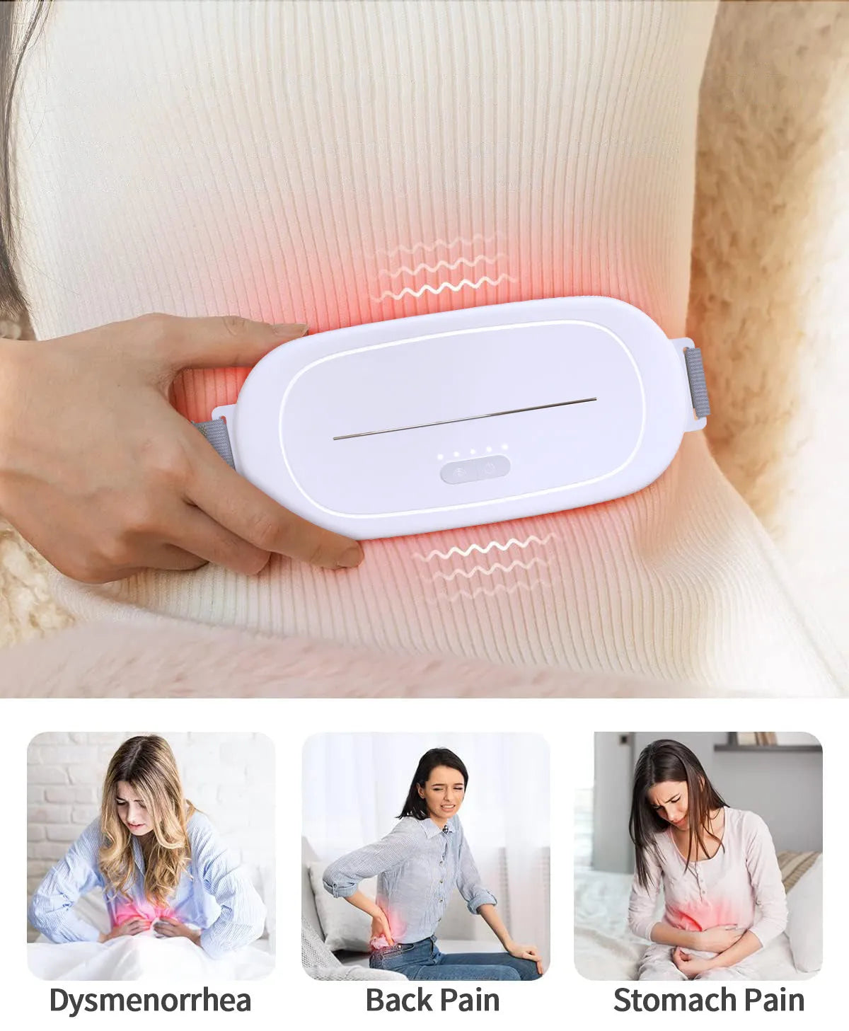 White adjustable abdominal uterine warming belt with controller for post-surgery heat therapy