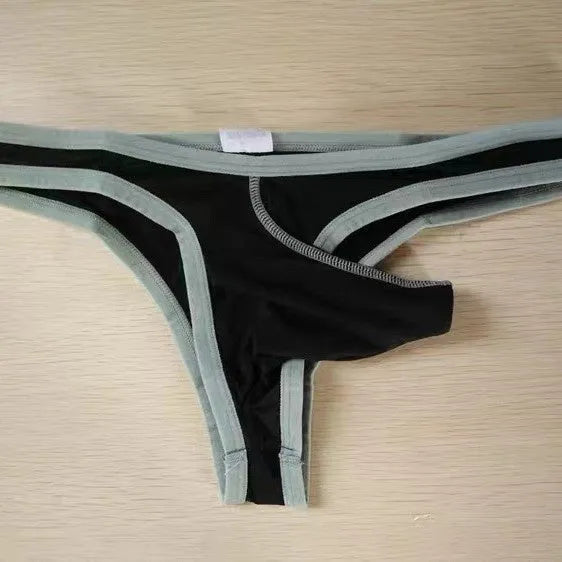 Men's ice silk briefs in army green colour showing elephant nose design on white background.