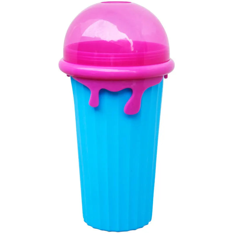 Blue 500ml silicone slushy maker cup with squeeze design for homemade smoothies