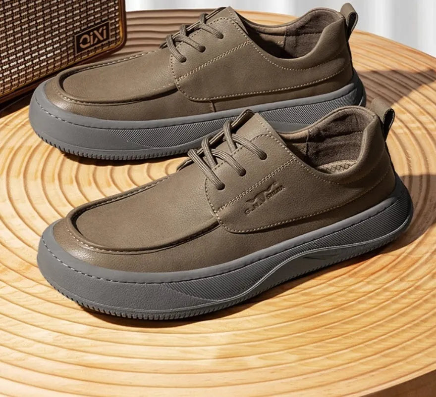 Brown leather retro casual shoes for men with a distinctive big toe design and visible stitching.