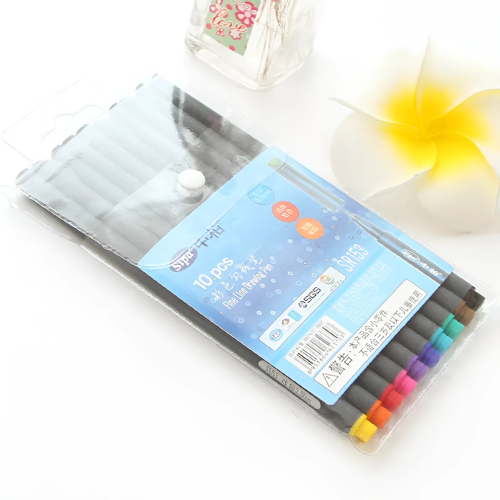 Pack of 10 hook line pens with 0.38mm tips for technical drawing and architecture drafting