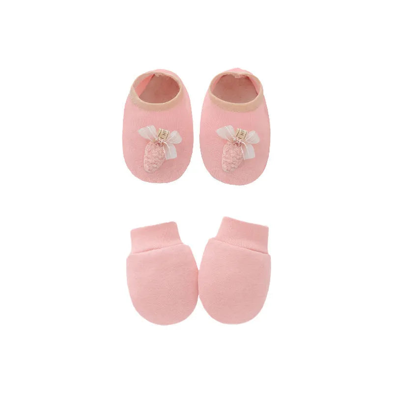 Baby cotton gloves and foot cover set with a pullover cap in multiple colour options