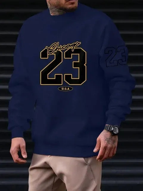 Men's art letter design fleece sweatshirt pullover style autumn casual top polyester fibre