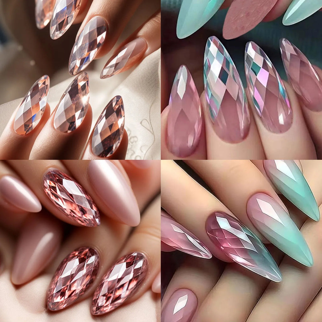 3D diamond wear long shaping artificial nail tips in twelve different colour options