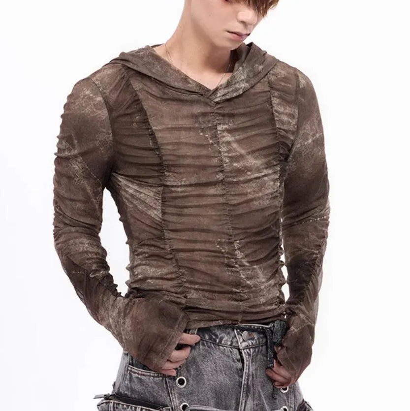 Boys lightweight ice silk bottoming shirt with printing pleating detail in polyester fabric