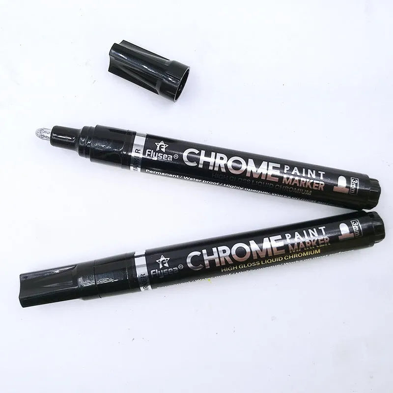 Flysea chrome plated mirror pen with plastic shell and 3.0mm tip for reflective marking.
