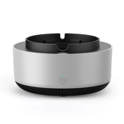 Grey electronic air purifier ashtray with cigarette butt grooves and purification system