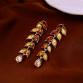 Retro exaggerated alloy clavicle chain necklace with flower pendant and wheat detailing in golden brown