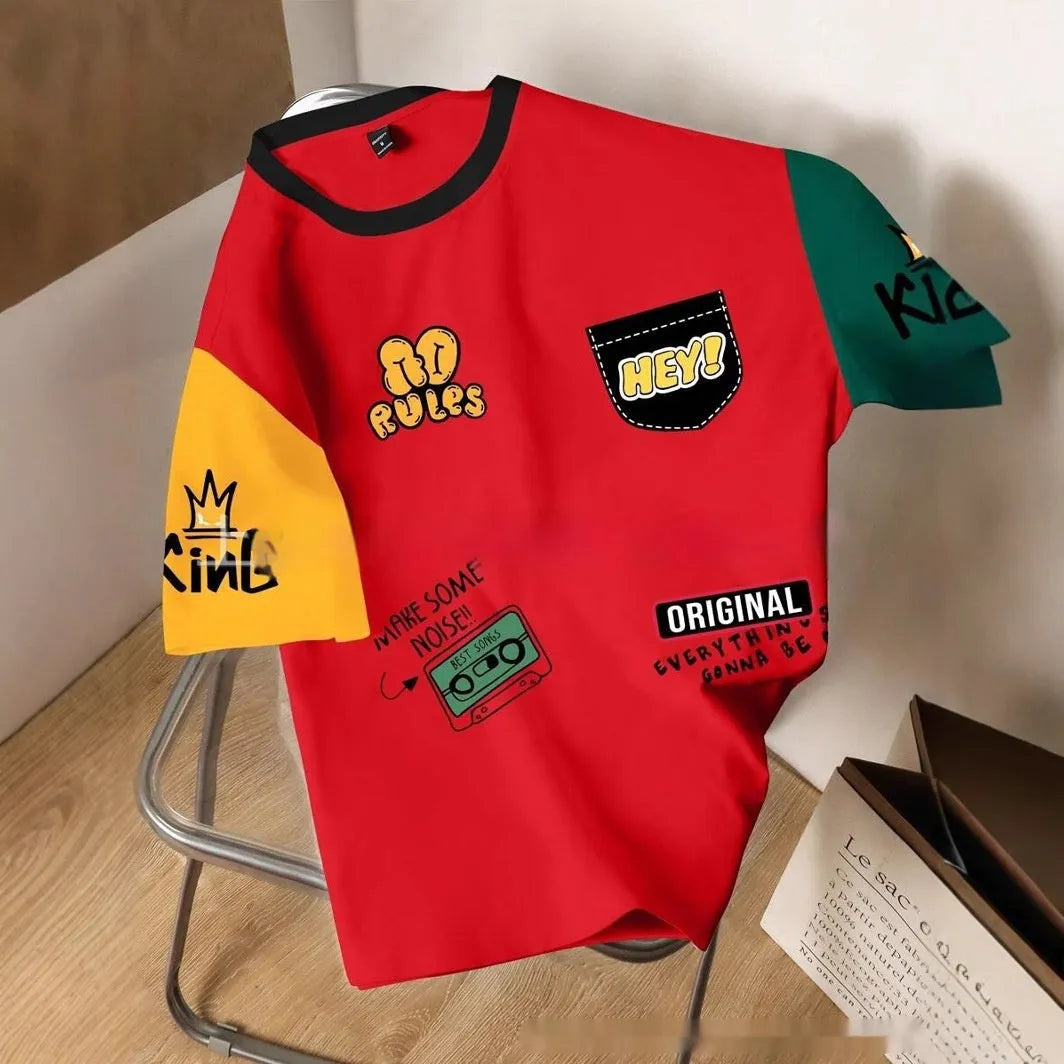 Men's loose fit casual T-shirt with digital letter print in various colour combinations