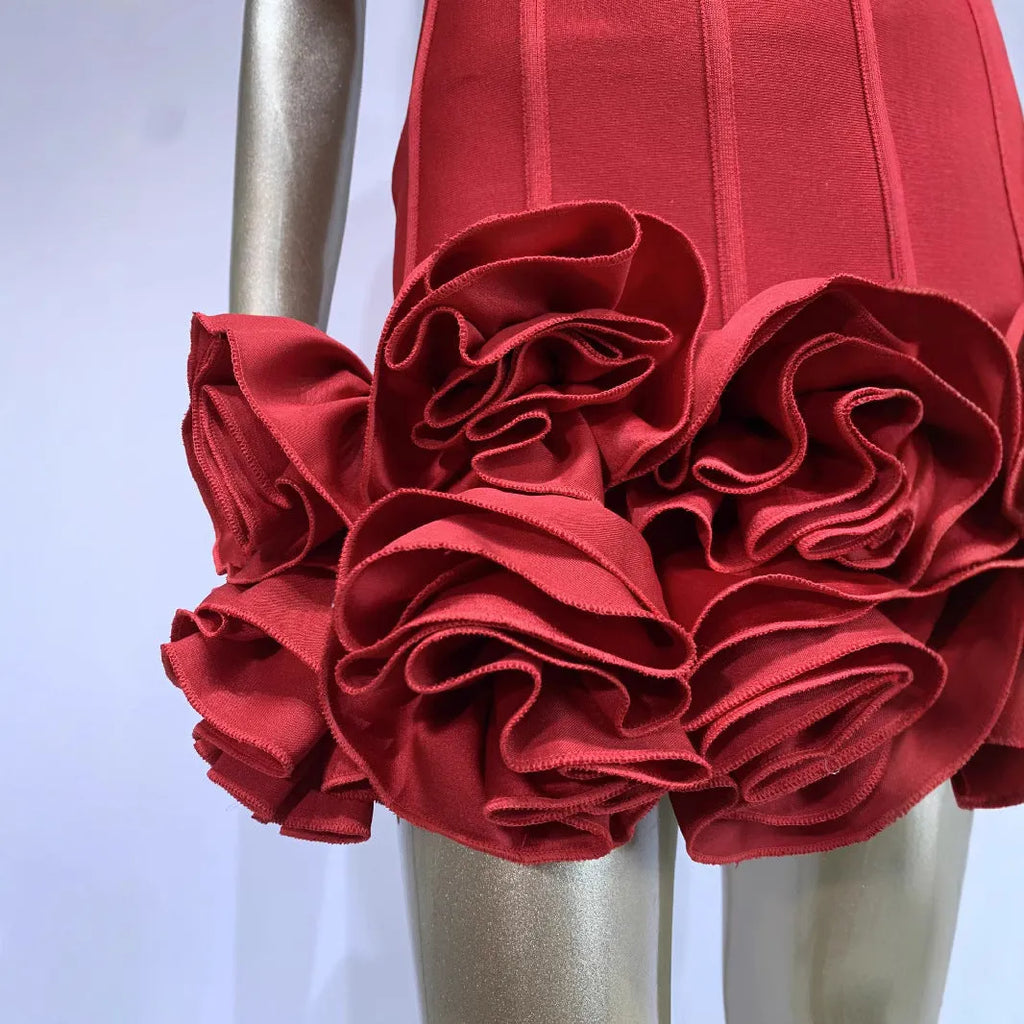 Women's solid colour mid waist polyester dress in red, white, or black