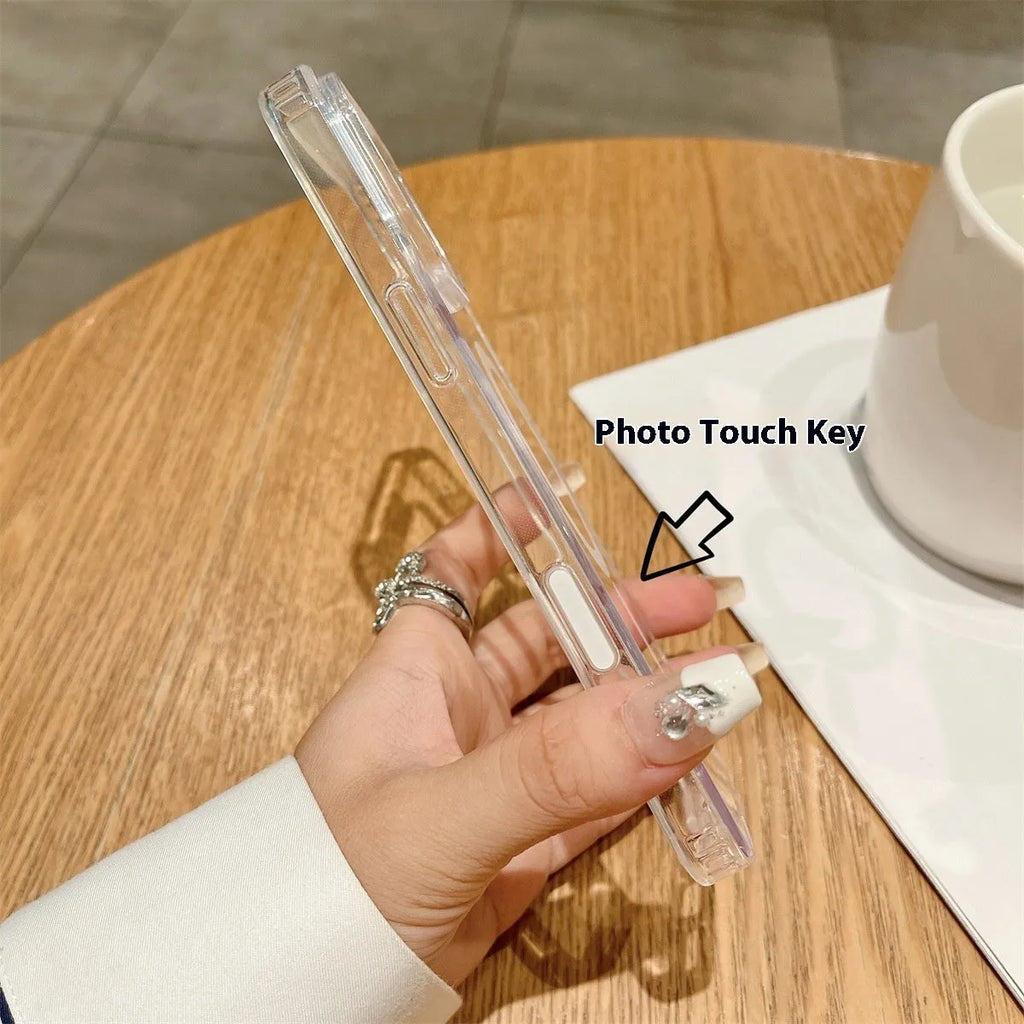 Transparent TPU PC phone case with invisible bracket for iPhone16 Pro front view