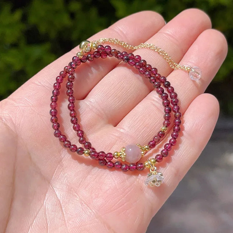 Natural garnet double ring bracelet for women, manually crafted in H311 colour.