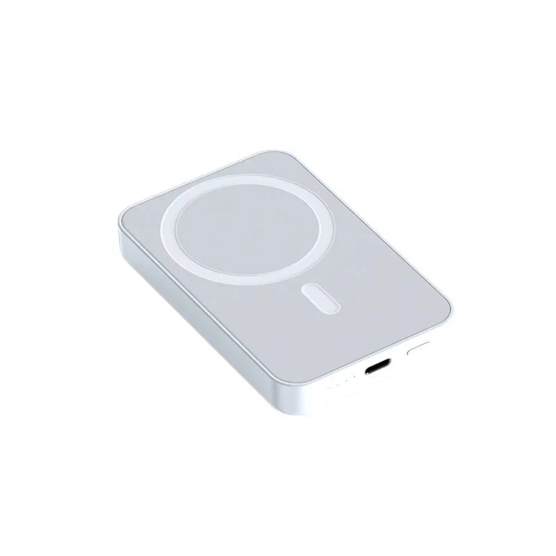 Pink plastic magnetic wireless power bank showing dimensions of 100x64x18mm