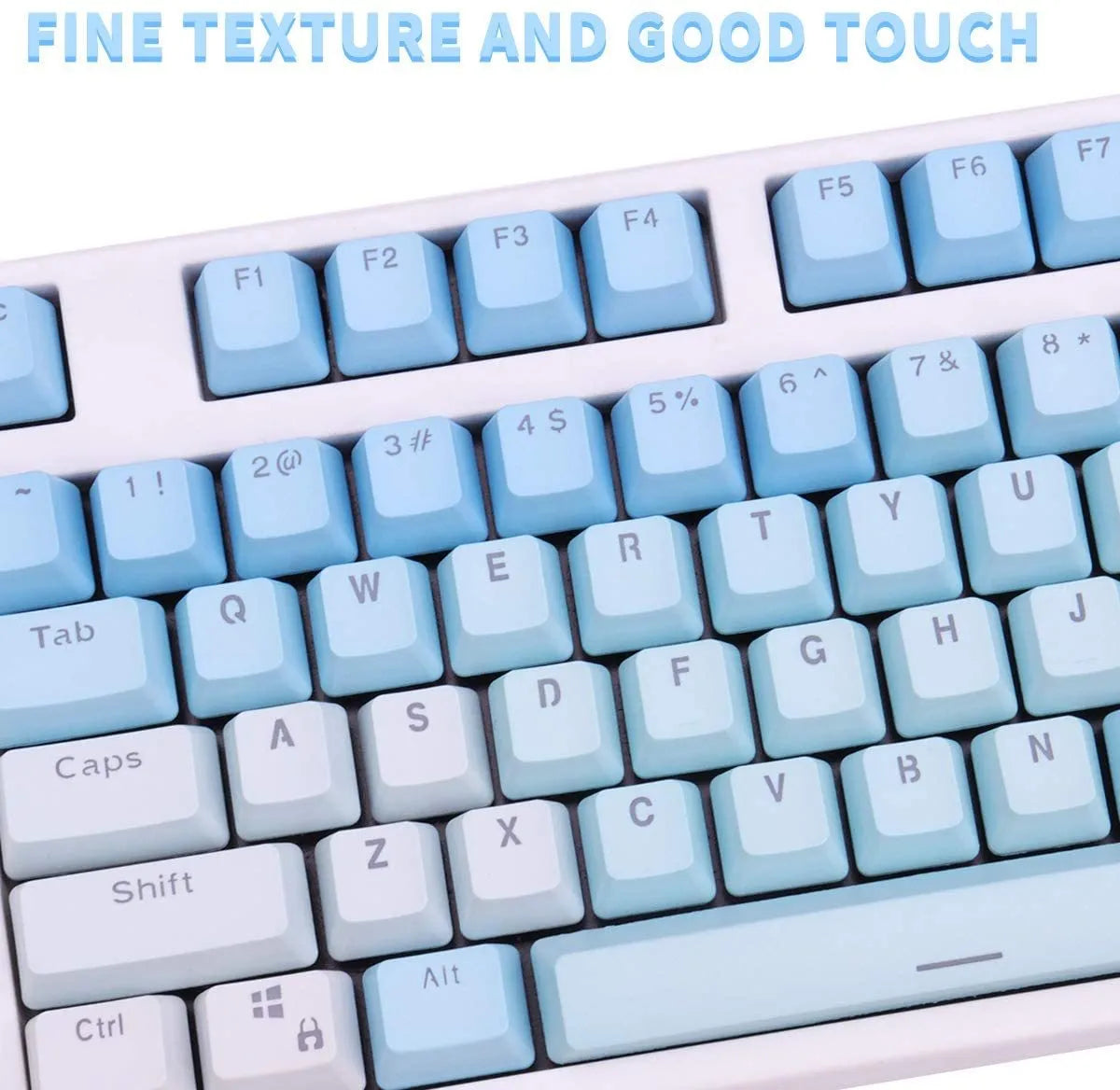 104 key set of PBT word penetration dyed keycaps in rainbow gradient style with translucent legends