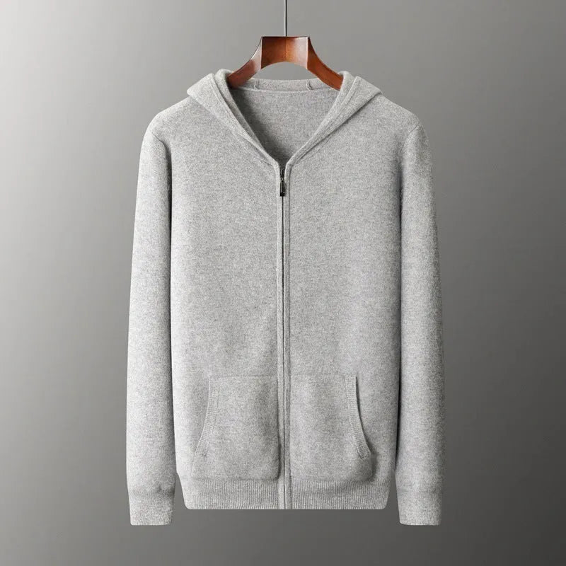 Men's wool coat casual pants suit hooded thickening long sleeve in light gray