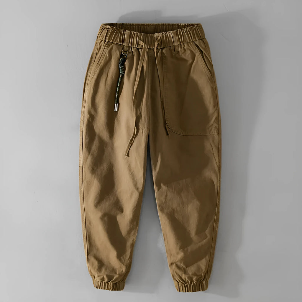 Men's cotton overalls with drawstring waist and ankle banded cuffs in Army Green colour