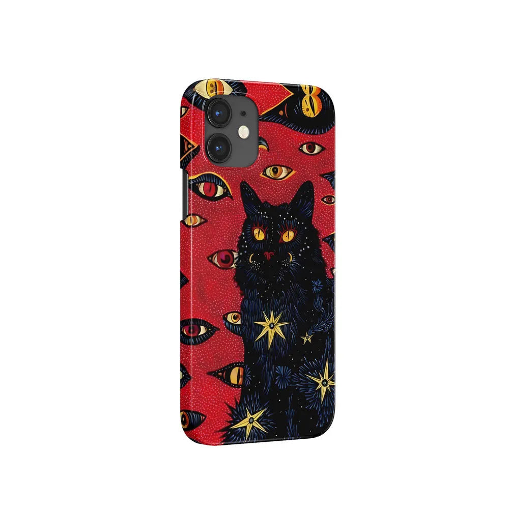 Retro cat eye design hard shell phone case for iPhone in glossy and frosted finish options.