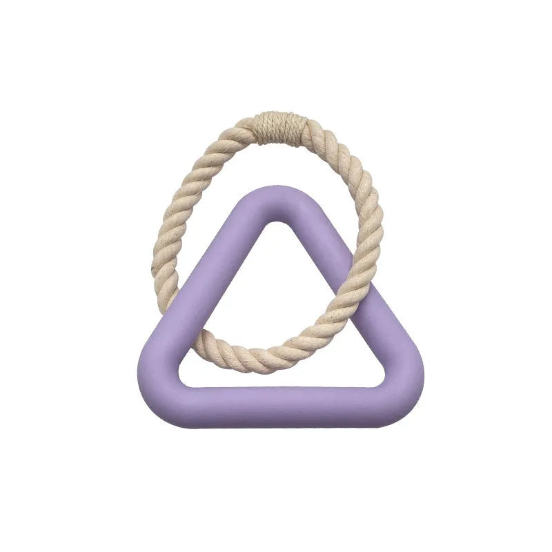 Large triangular dog tug toy made from braided cotton rope in a choice of colours.