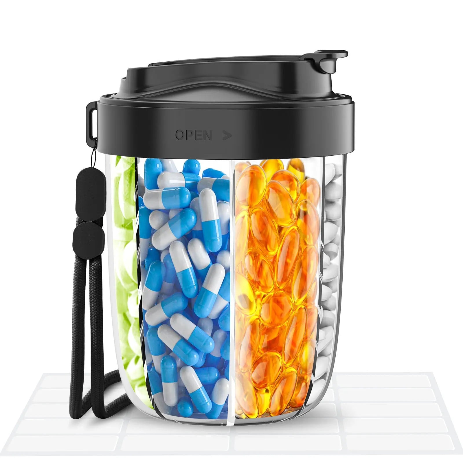 Plastic supplement storage box tablet dispenser with 7 compartments in compact size 7.5x9.5x13.5cm