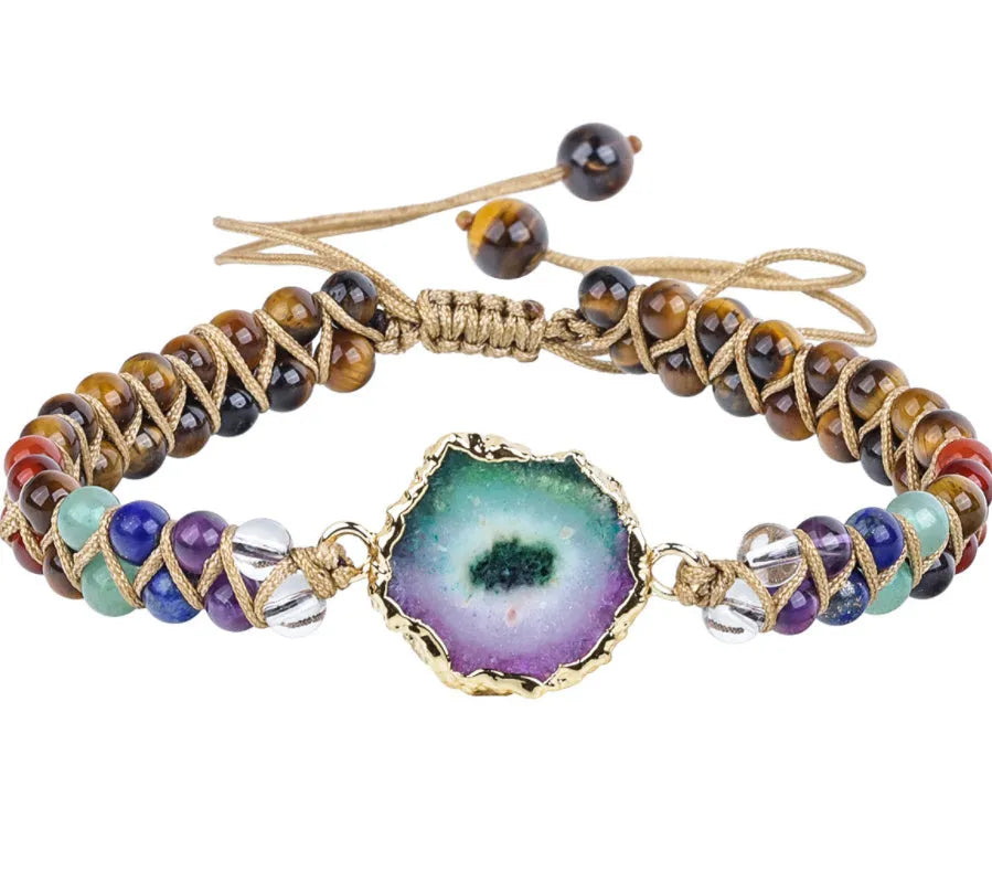 Agate natural crystal beaded braided yoga bracelet for women lapis G424 colour onyx and crystal geometric shape