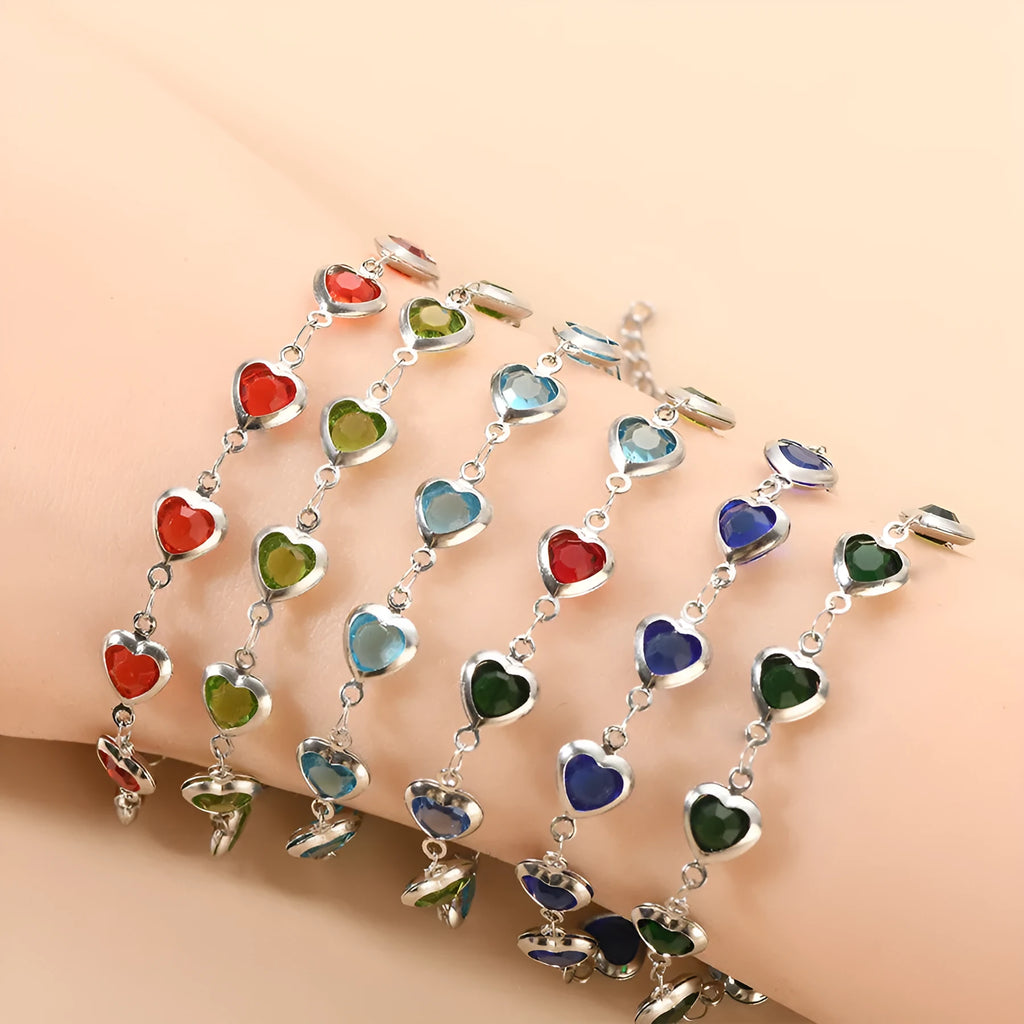 Geometry heart bracelet with devil's eye design in stainless steel showing six colour options