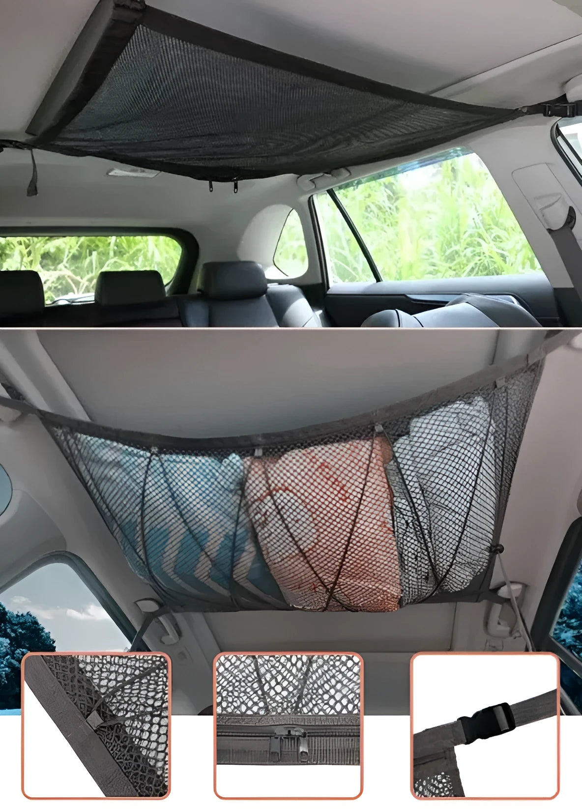 Hanging car boot storage bag double-layer mesh non-woven fabric black with drawstring 60x80cm