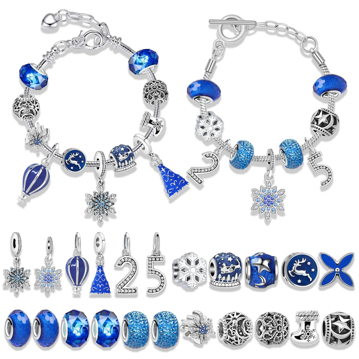 Zinc alloy Christmas advent calendar countdown set with bracelet blind box in flip vertical blue finish