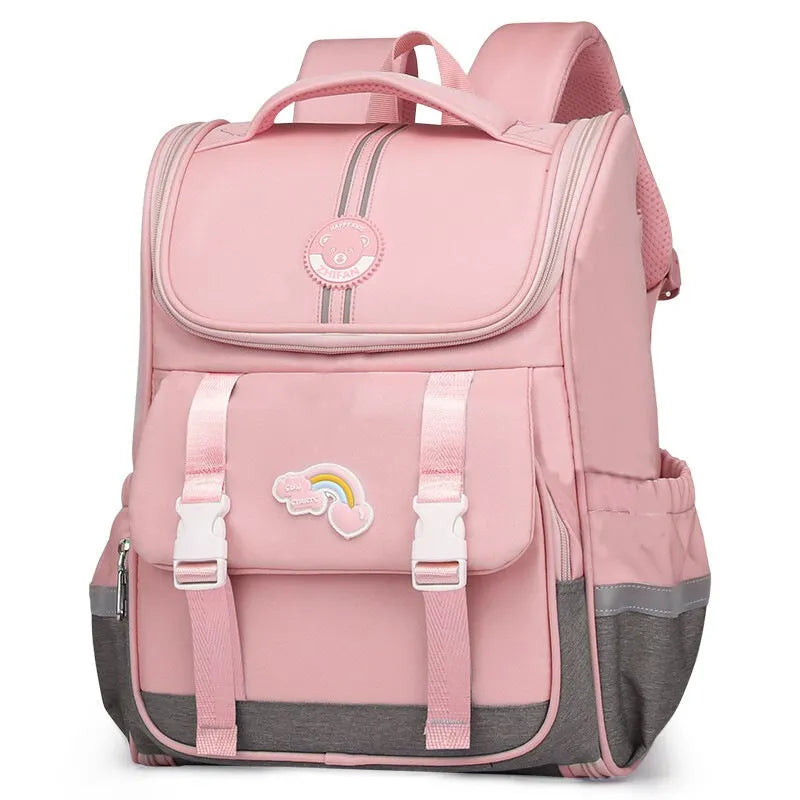 Children's cute sweet princess style backpack in cherry blossom pink, made from polyester with curved shoulder straps