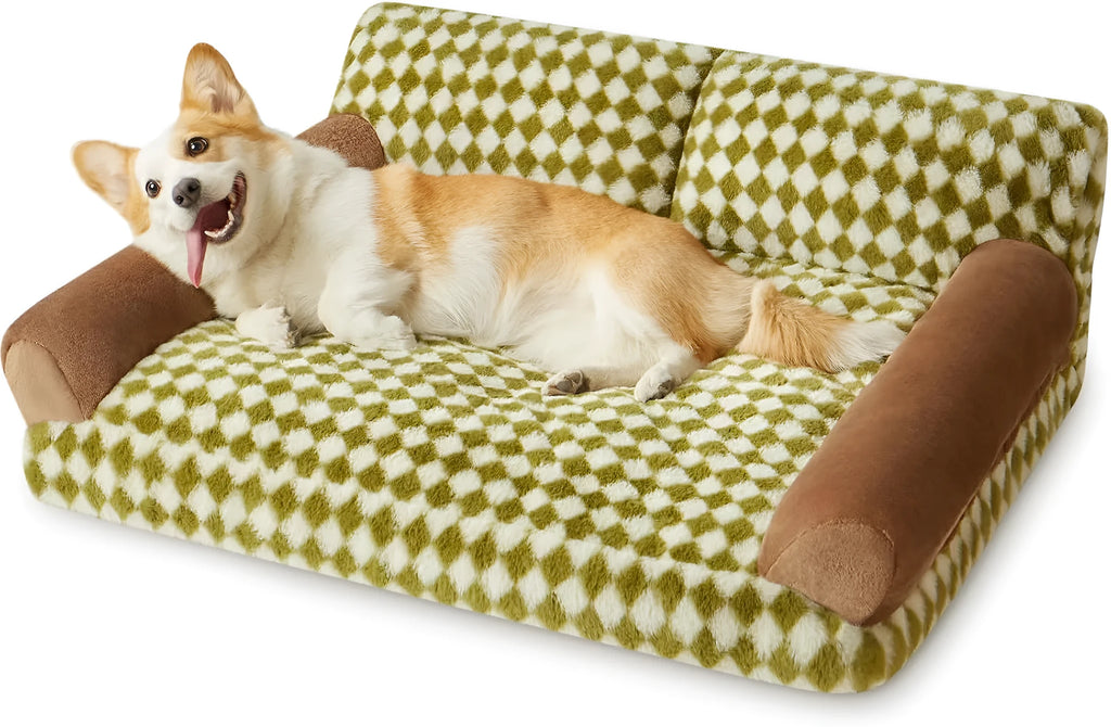Checkered pet sofa bed for cats and small dogs with removable cover and non-slip bottom